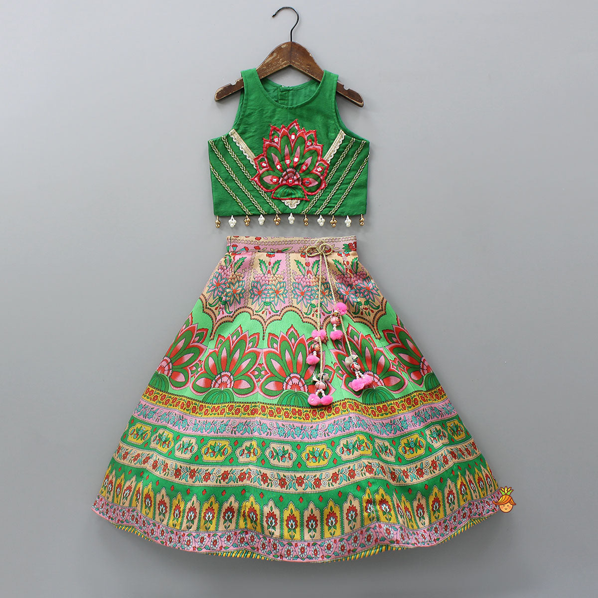 Elegant Lace Detailed Top And Printed Lehenga