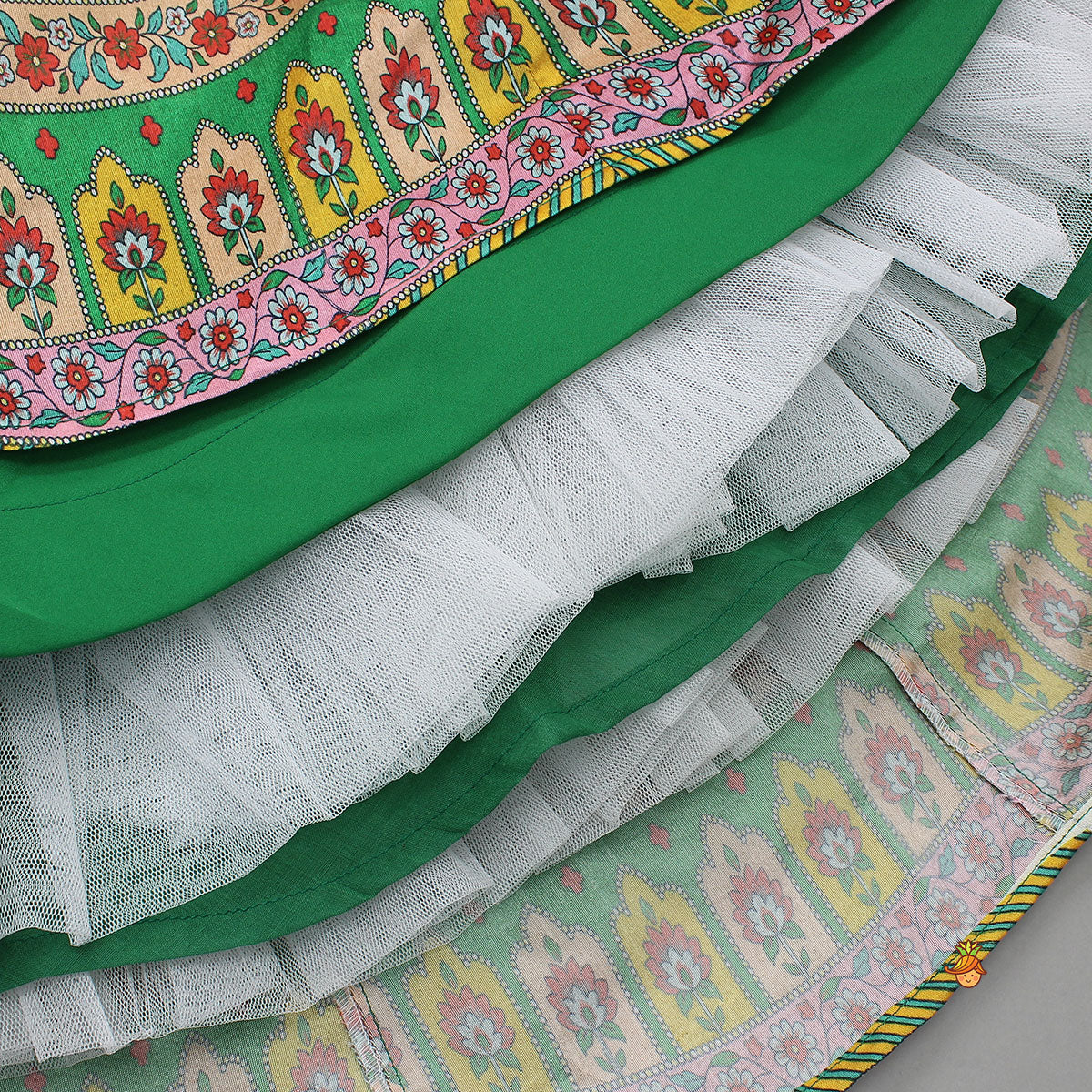 Elegant Lace Detailed Top And Printed Lehenga