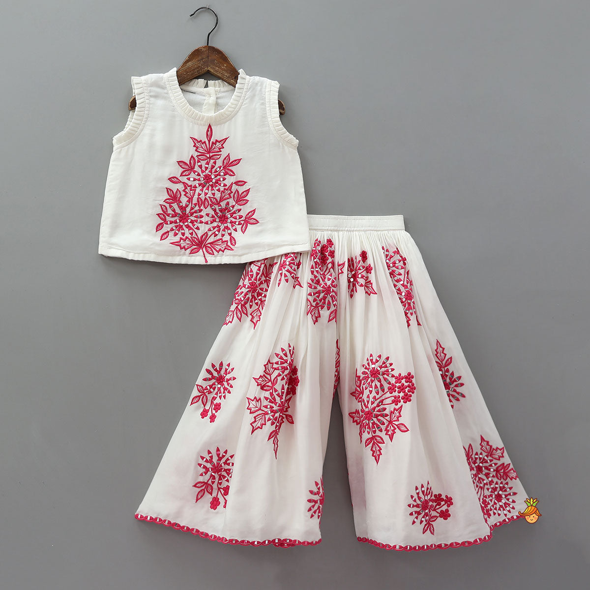 Pleated-Neckline Cape Top And Mirror-Work Palazzo