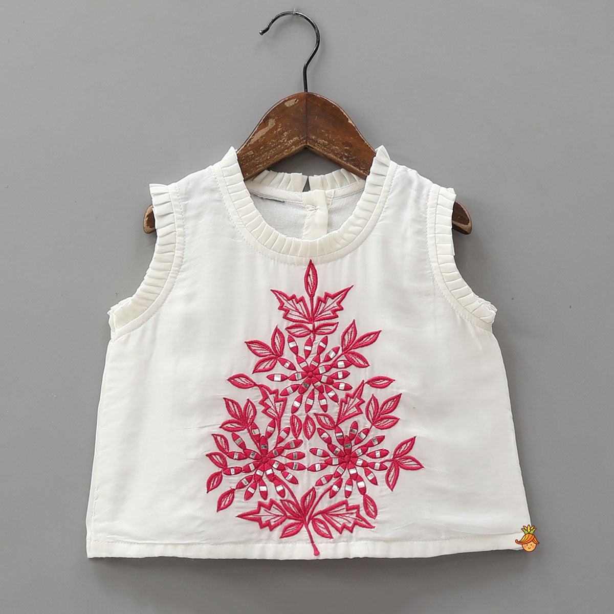 Pleated-Neckline Cape Top And Mirror-Work Palazzo