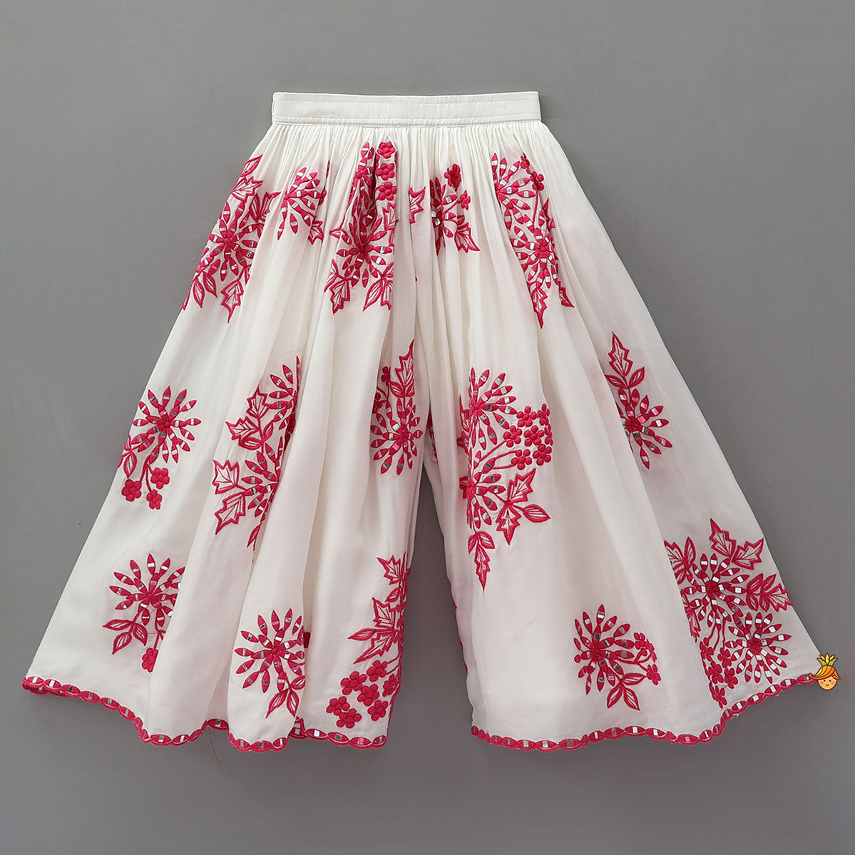 Pleated-Neckline Cape Top And Mirror-Work Palazzo