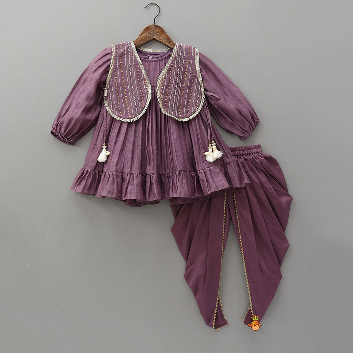 Elegant Ruffled Kurti With Pleated Dhoti