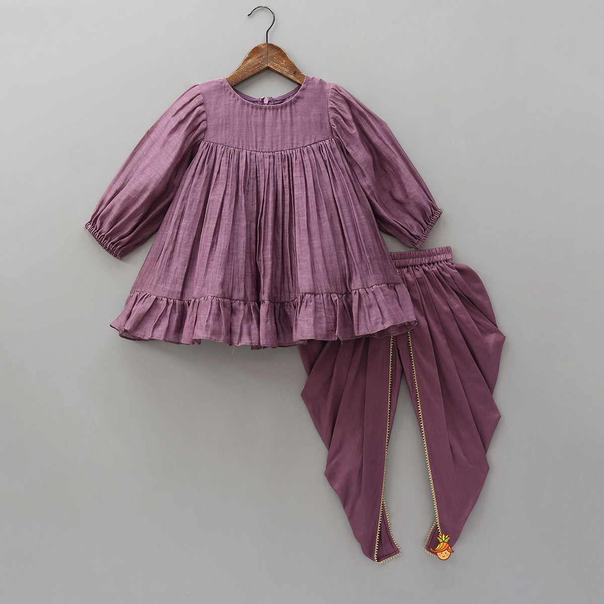 Elegant Ruffled Kurti With Pleated Dhoti