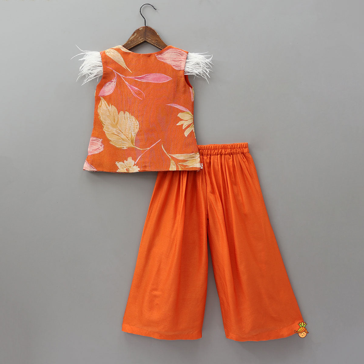 Strappy Top With Printed Shimmery Jacket And Palazzo