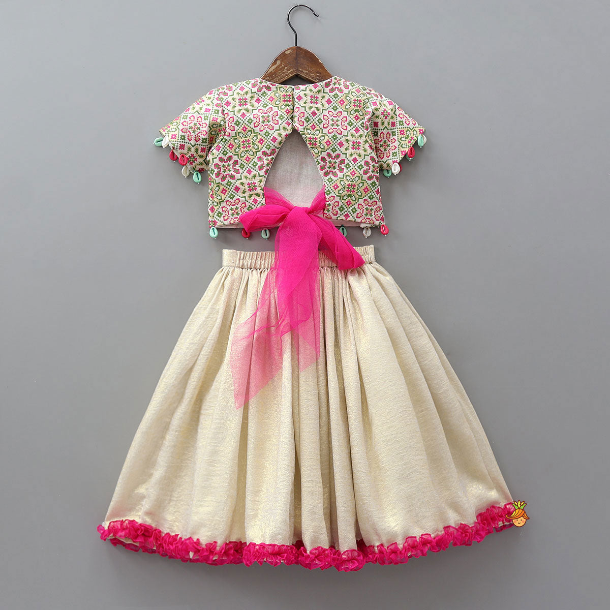 Back Knot Detail Top And Shimmery Lehenga