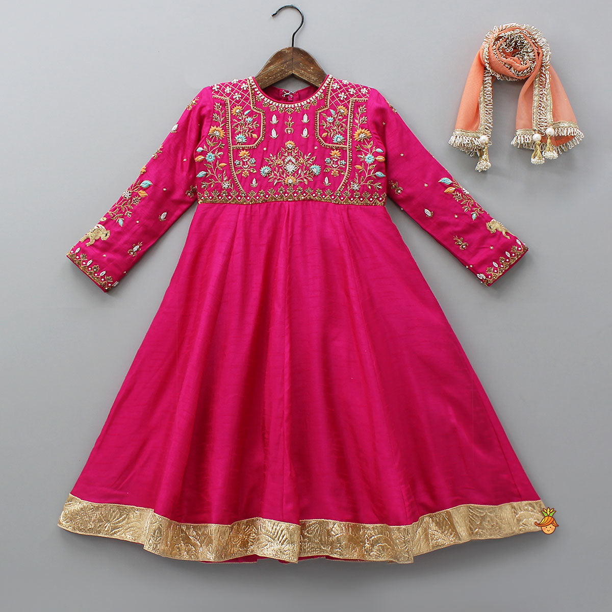 Thread Floral Embroidered Anarkali With Contrasting Dupatta