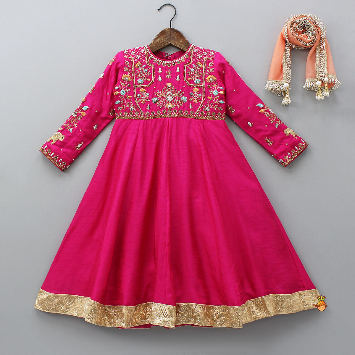 Thread Floral Embroidered Anarkali With Contrasting Dupatta