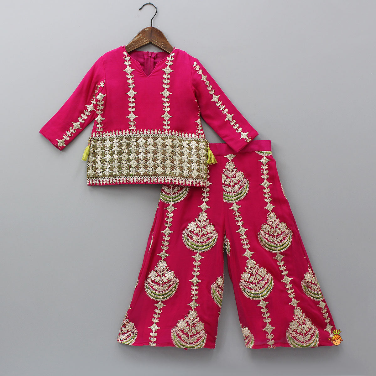 Charming Top And Heavily Embroidered Palazzo With Organza Dupatta