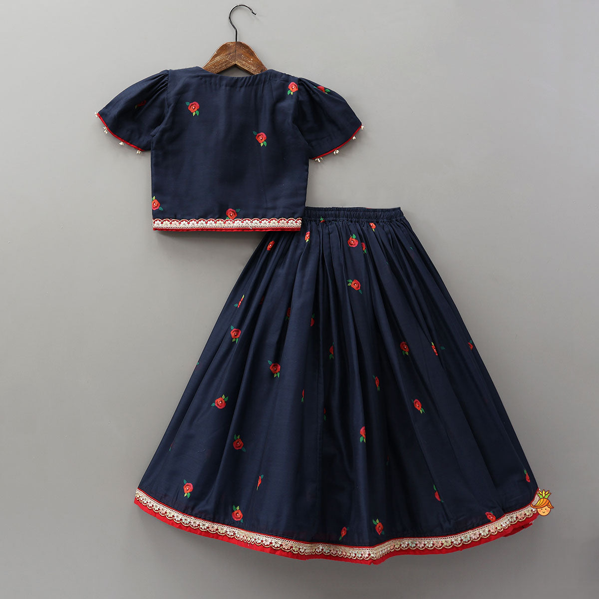 Floral Printed Round Neck Top And Lehenga With Contrasting Dupatta