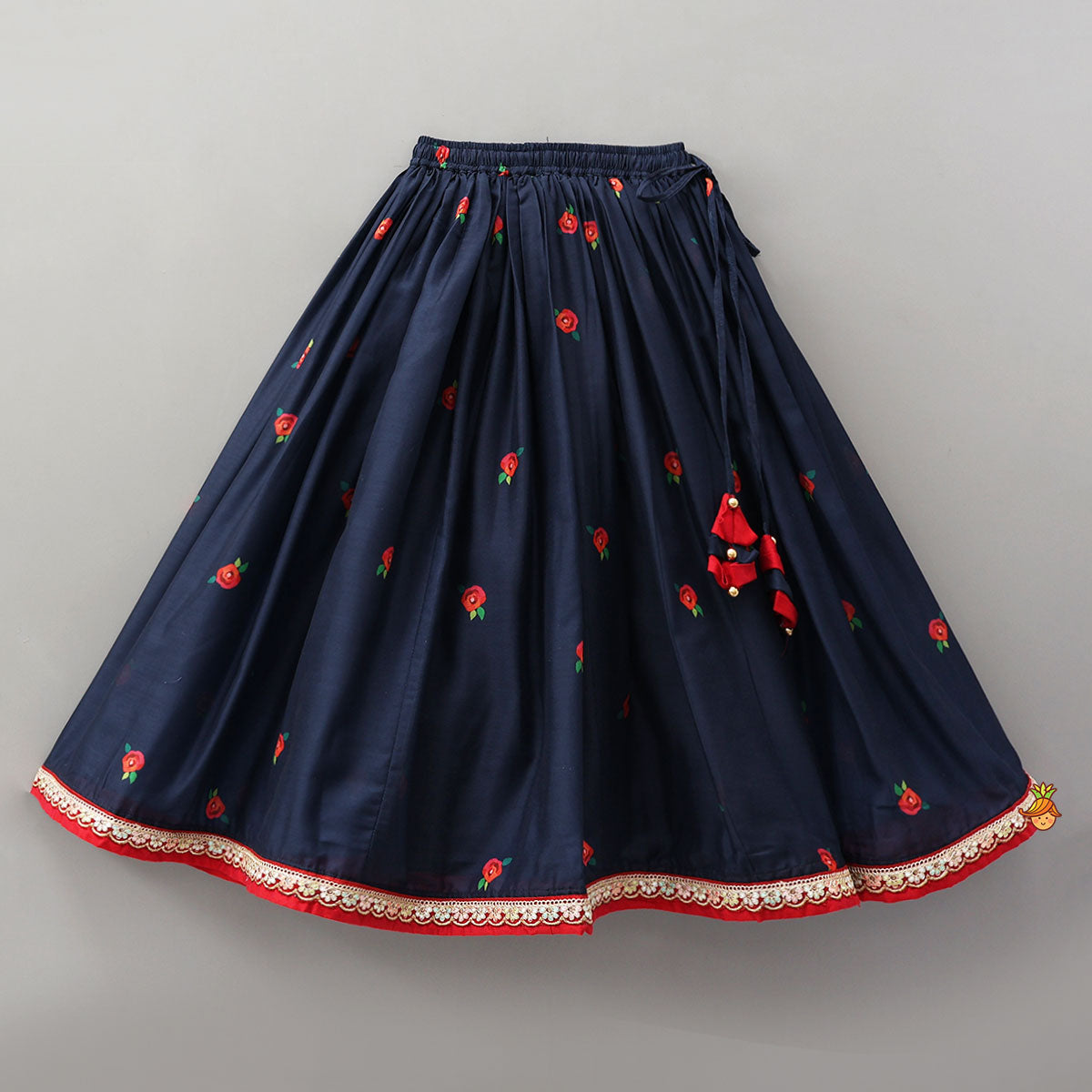 Floral Printed Round Neck Top And Lehenga With Contrasting Dupatta