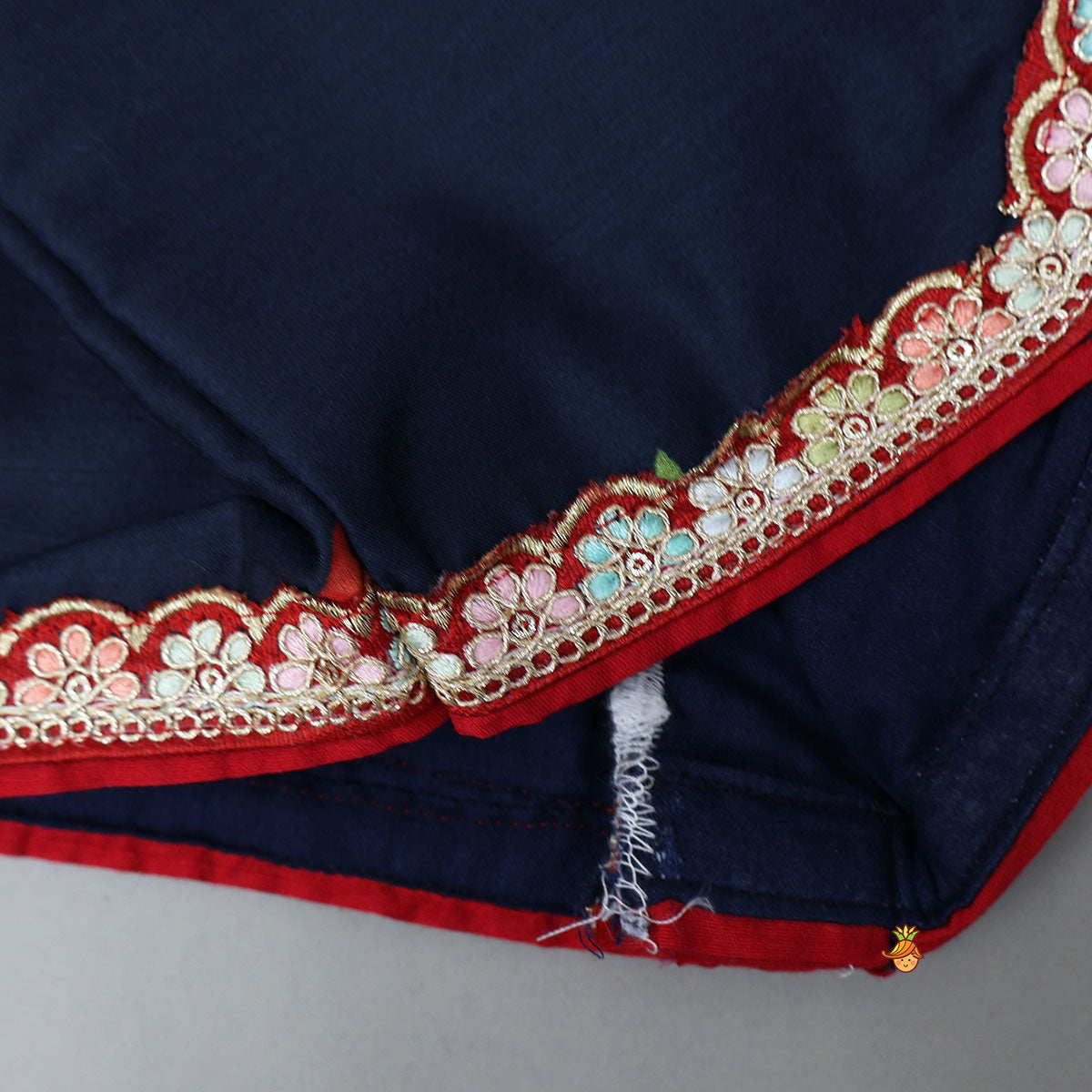 Floral Printed Round Neck Top And Lehenga With Contrasting Dupatta