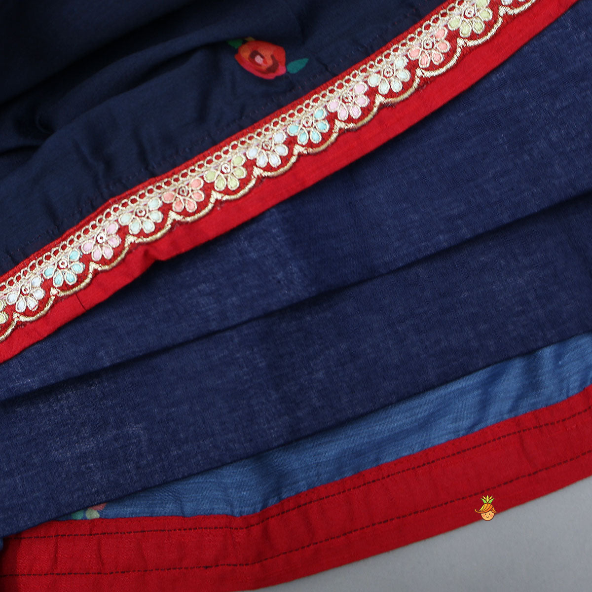 Floral Printed Round Neck Top And Lehenga With Contrasting Dupatta