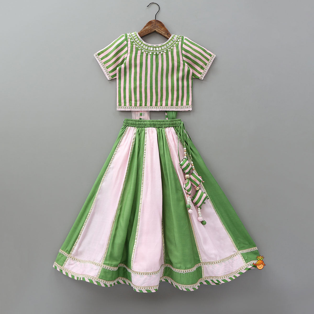 Striped Top And Colour Block Lehenga