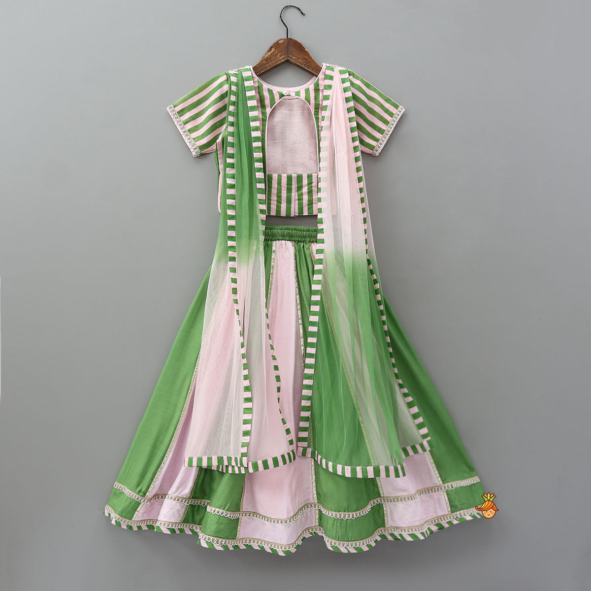 Striped Top And Colour Block Lehenga