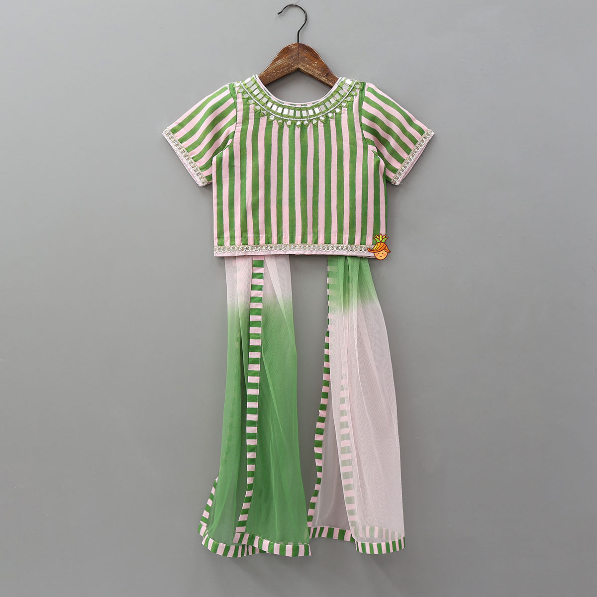 Striped Top And Colour Block Lehenga