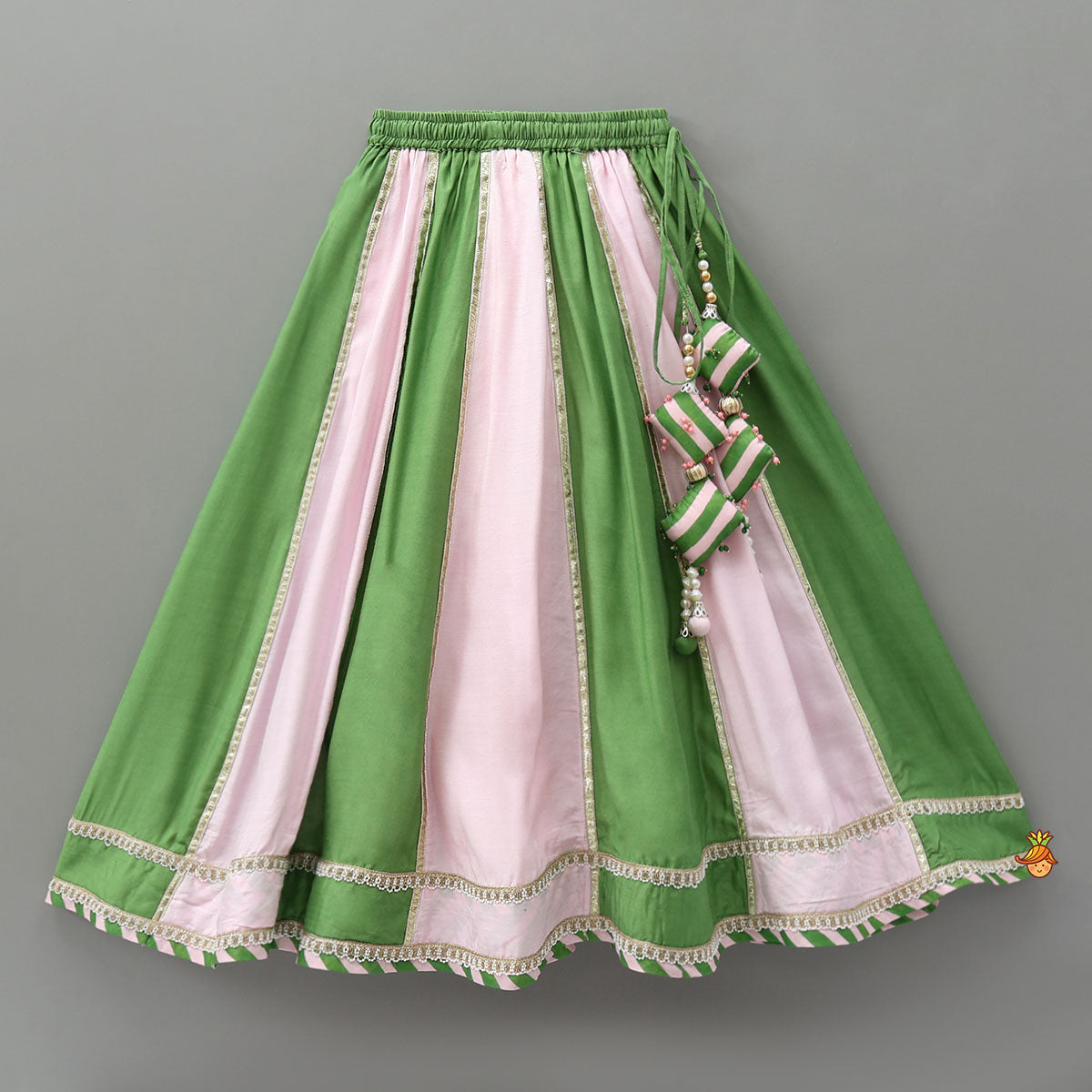 Striped Top And Colour Block Lehenga