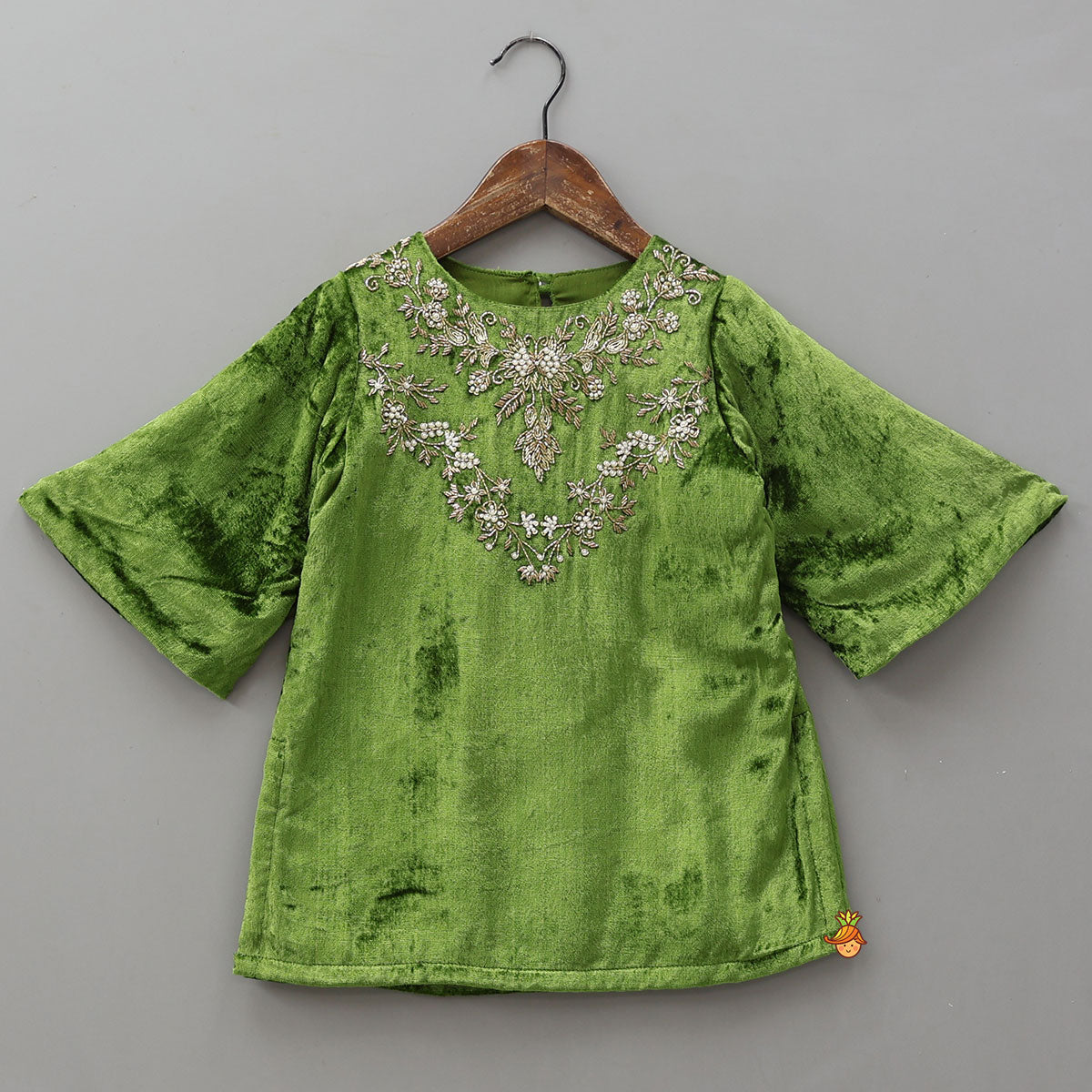 Exquisite Velvet Hand Embroidered Kurti With Shimmery Palazzo And Dupatta