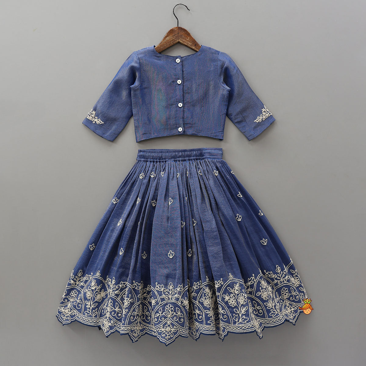 Shimmery Pleated Top And Lehenga With Matching Dupatta