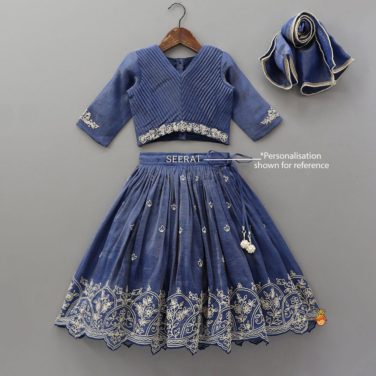 Shimmery Pleated Top And Lehenga With Matching Dupatta