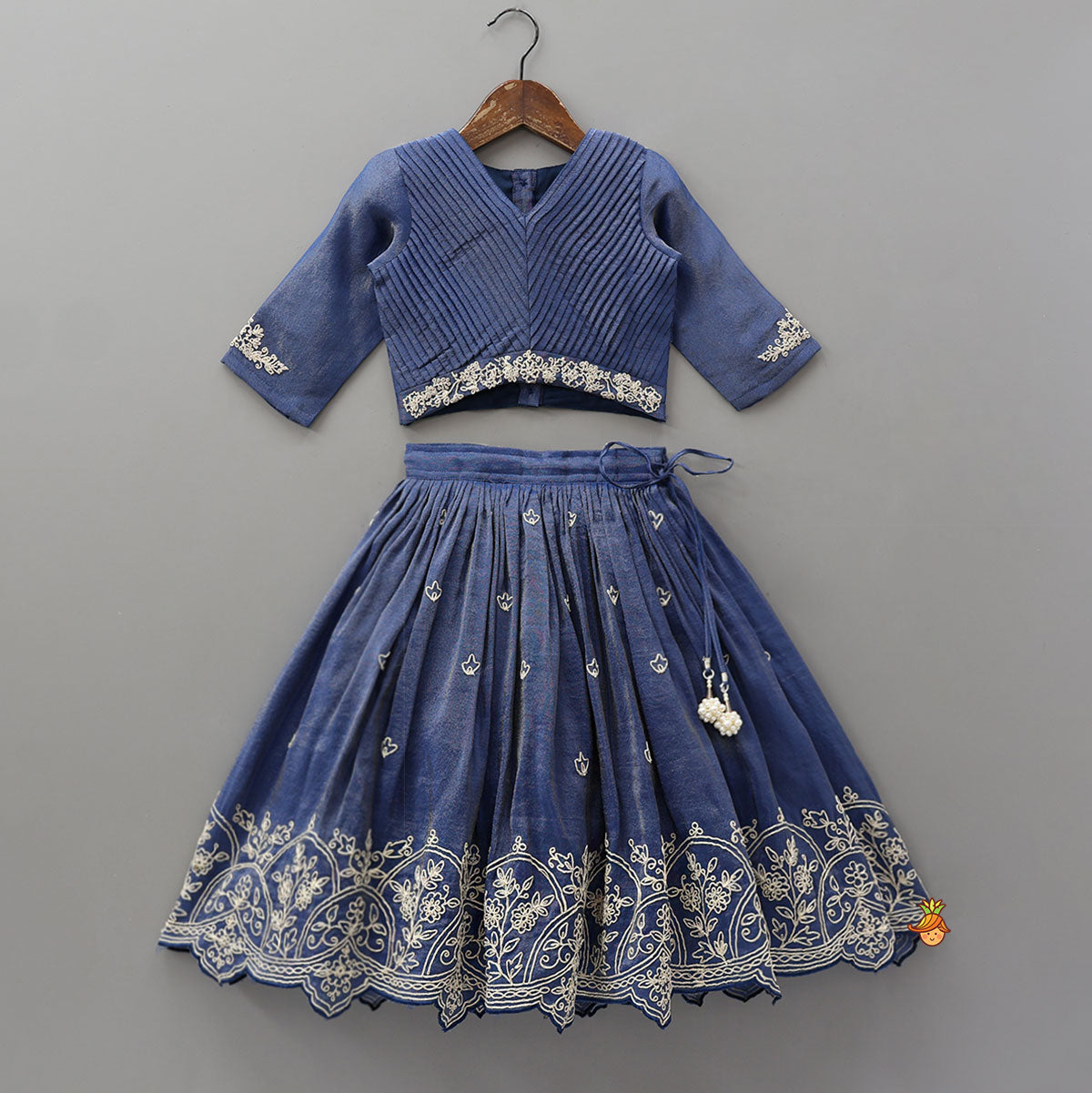 Shimmery Pleated Top And Lehenga With Matching Dupatta