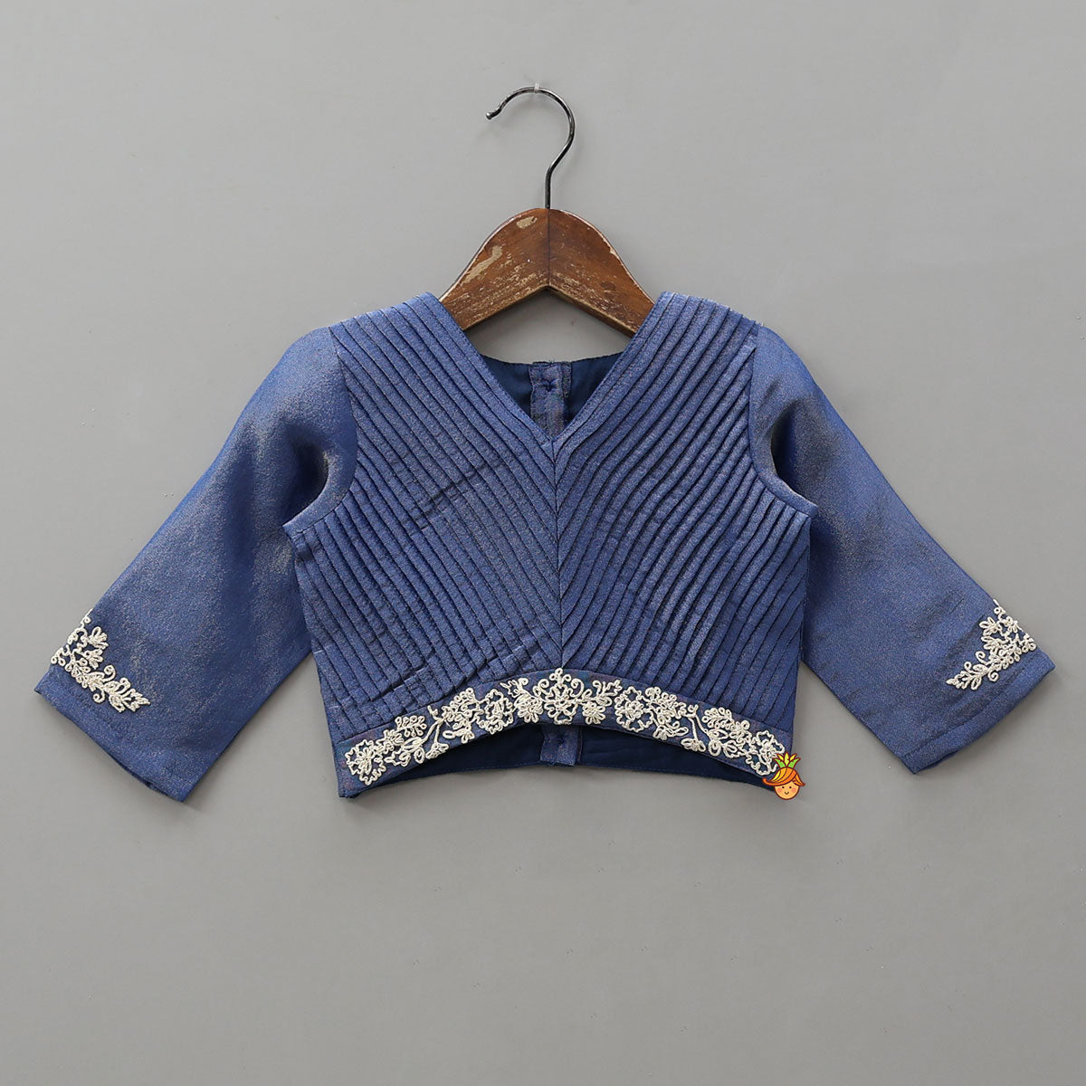 Shimmery Pleated Top And Lehenga With Matching Dupatta