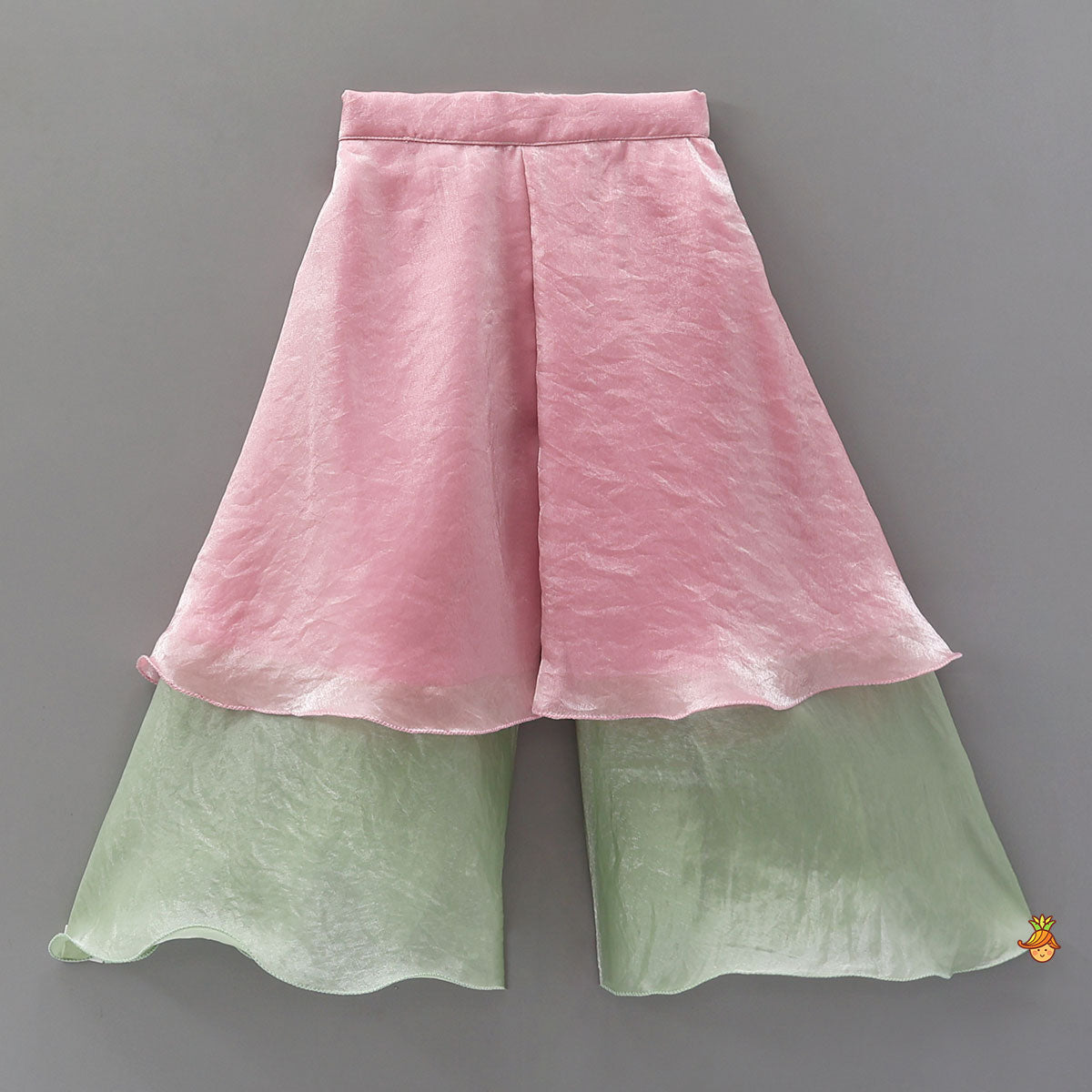 Ruffle-Hem Kurti And Layered Dual-Tone Palazzo With Matching Dupatta