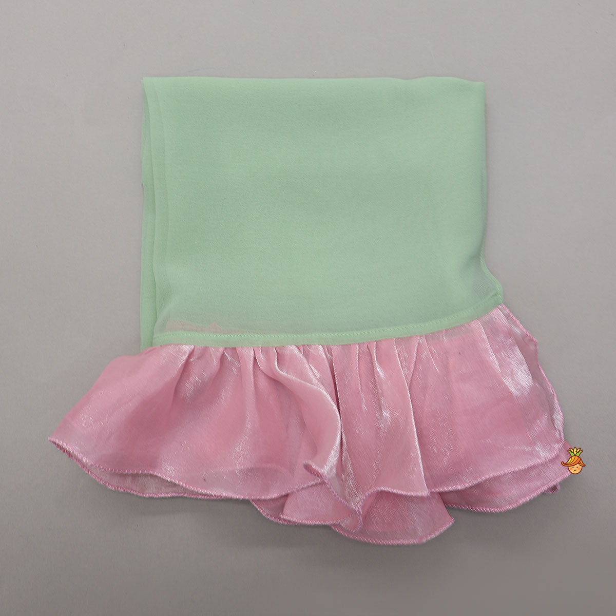 Ruffle-Hem Kurti And Layered Dual-Tone Palazzo With Matching Dupatta