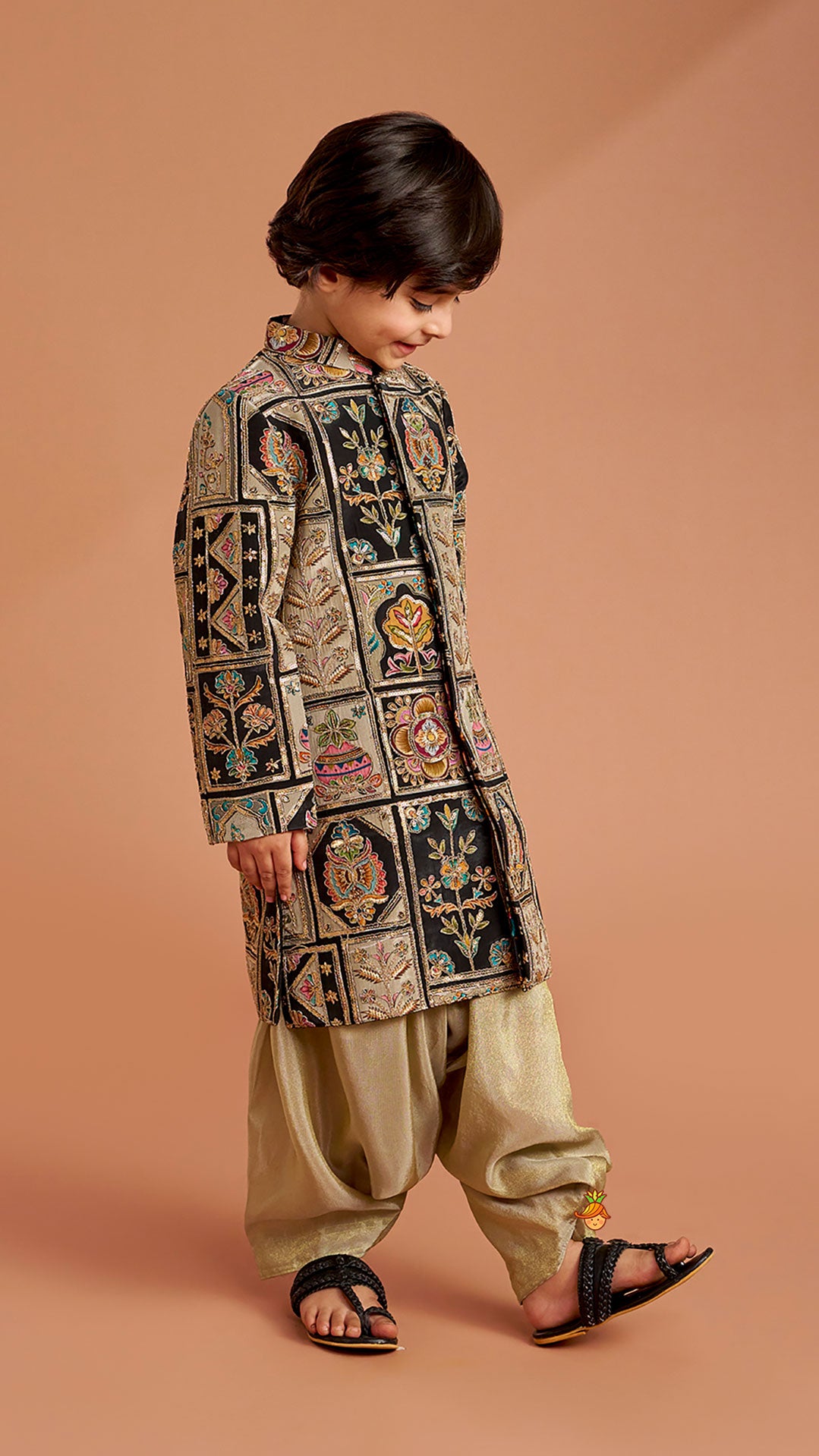 Charming Embroidered Sherwani With Shimmery Pleated Patiala
