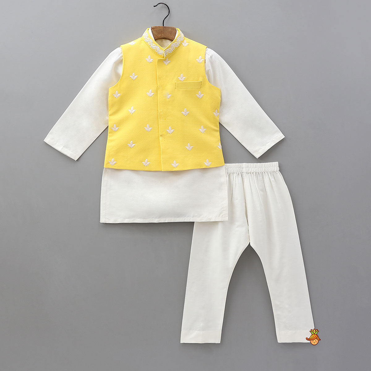 Ethnic Kurta With Thread-Work Jacket And Pyjama