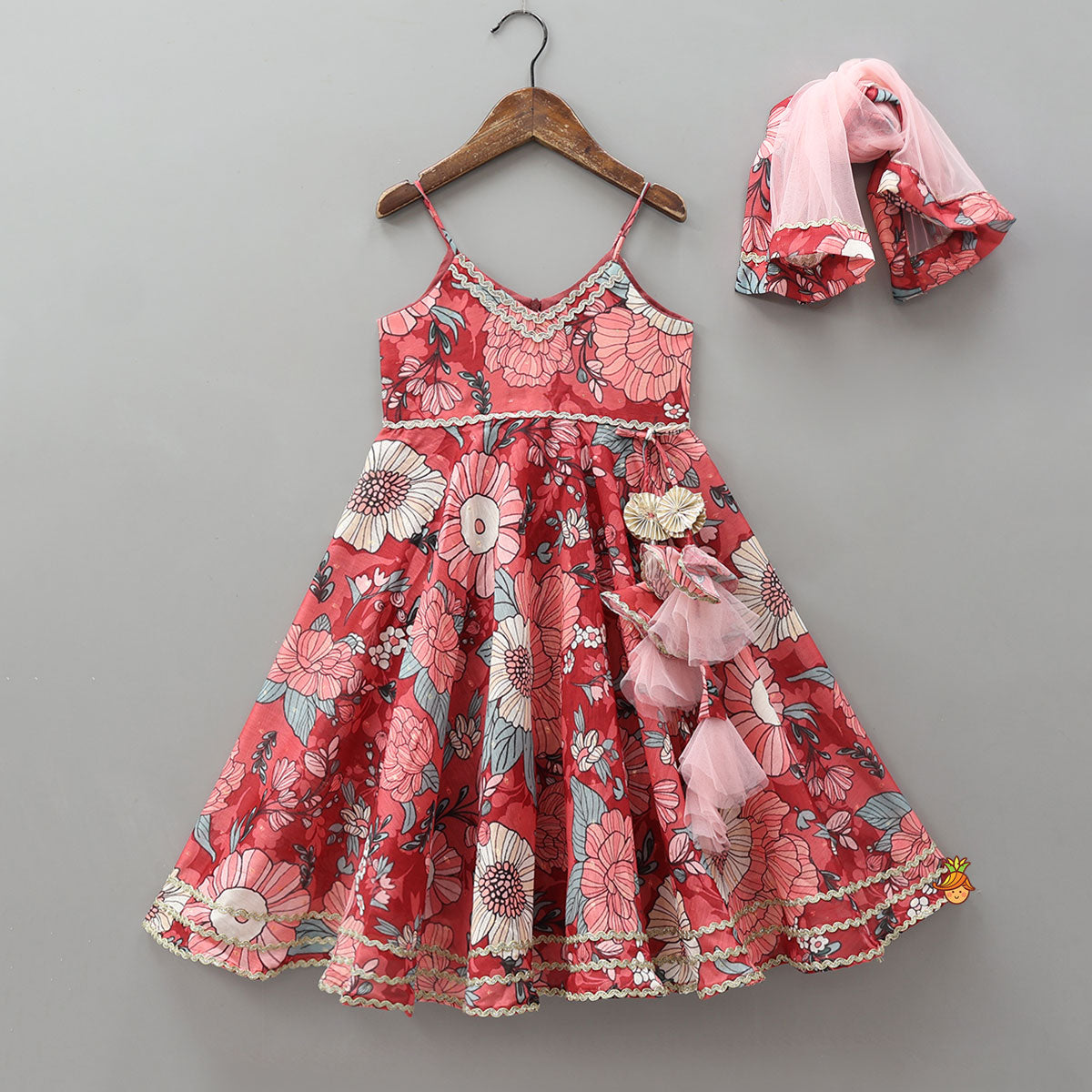 Floral Strappy Kurti With Matching Dupatta