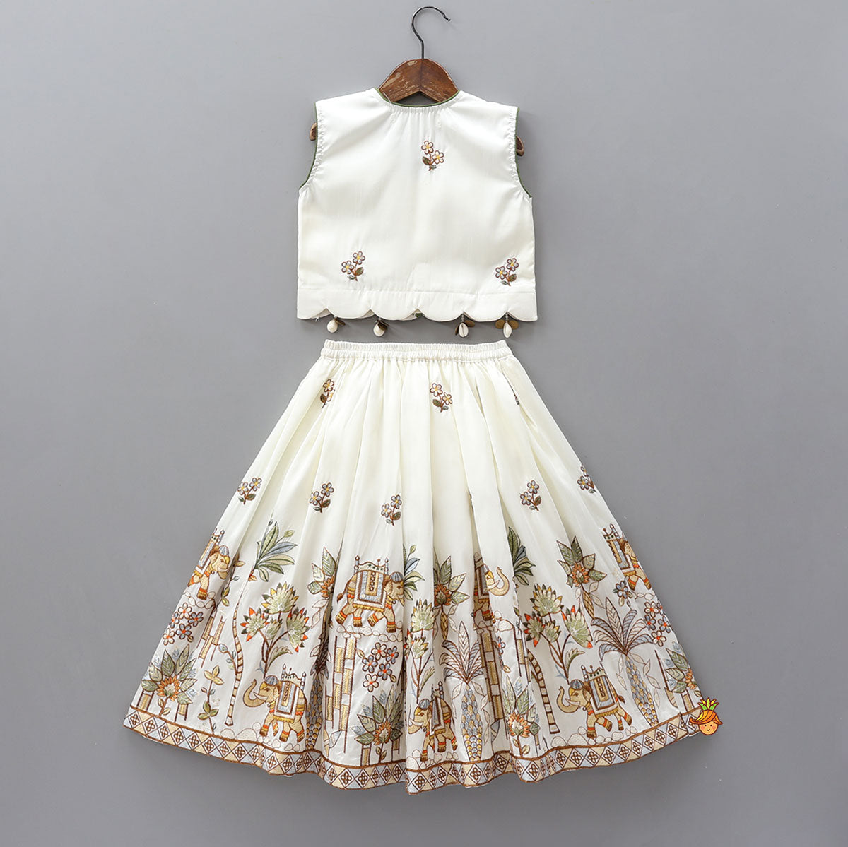 Front-Open Floral Embroidered Top With Lehenga