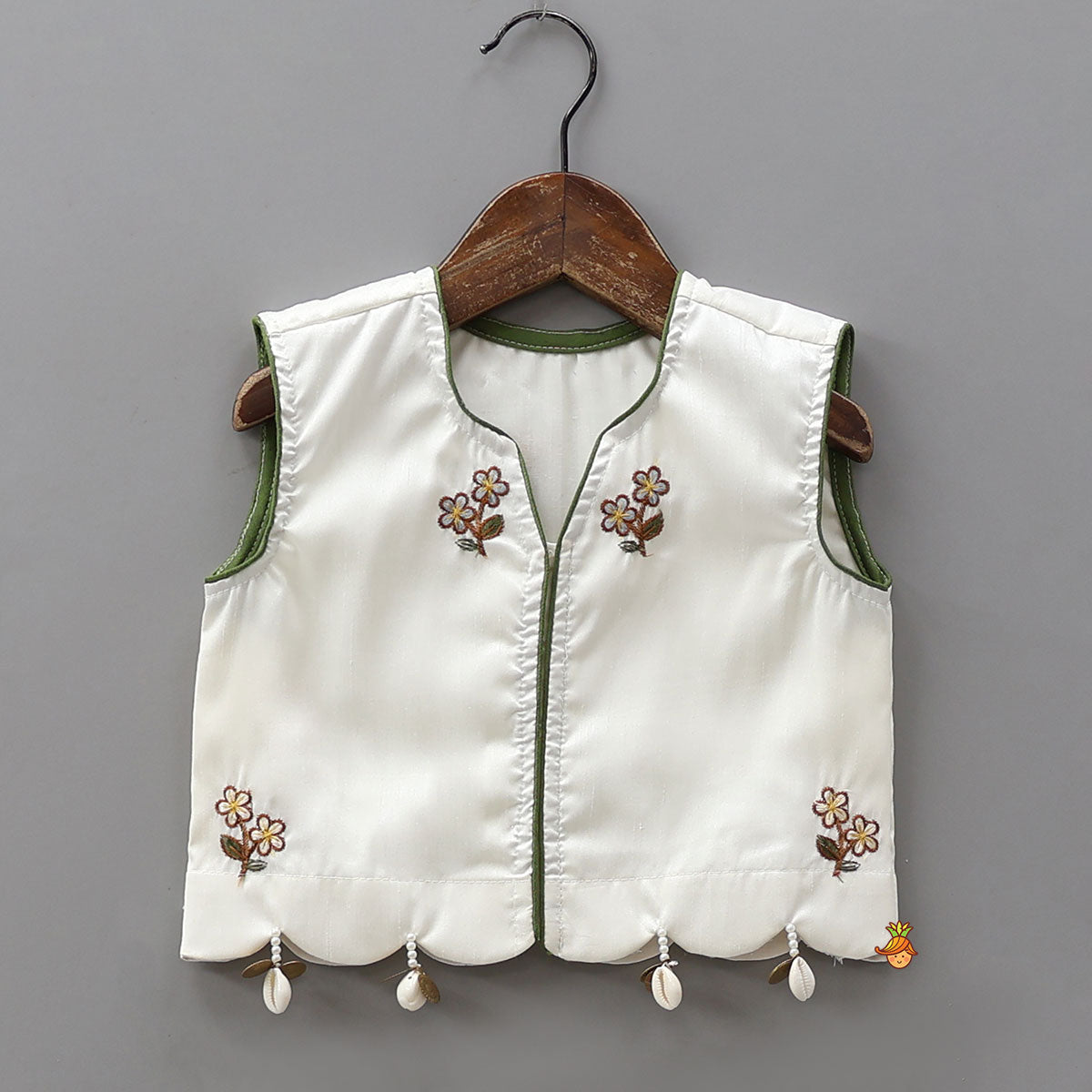 Front-Open Floral Embroidered Top With Lehenga