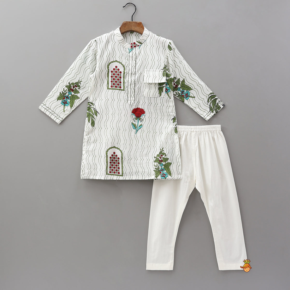 Floral Printed Cotton Kurta With Pyjama