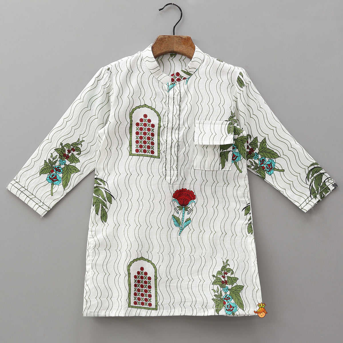 Floral Printed Cotton Kurta With Pyjama