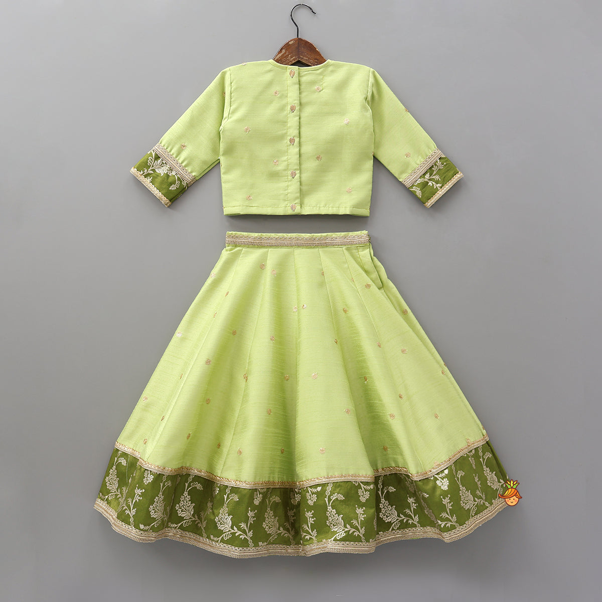 Contrast Yoke Top With Lehenga And Net Dupatta