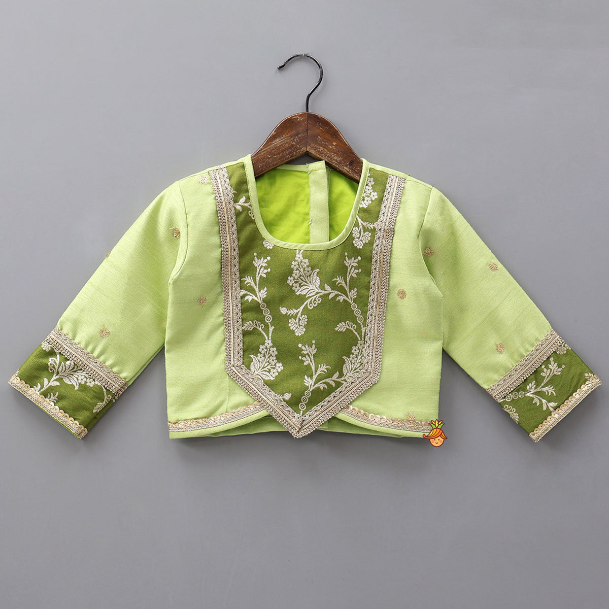 Contrast Yoke Top With Lehenga And Net Dupatta