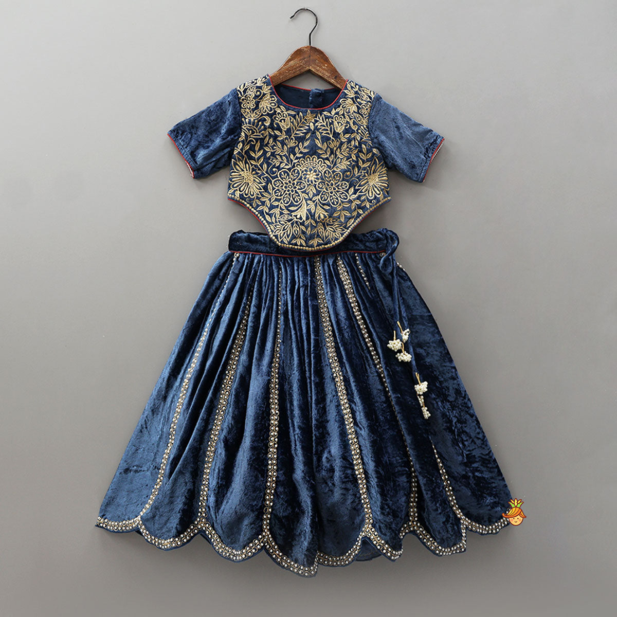 Velvet Embroidered Stylish Top With Matching Lehenga