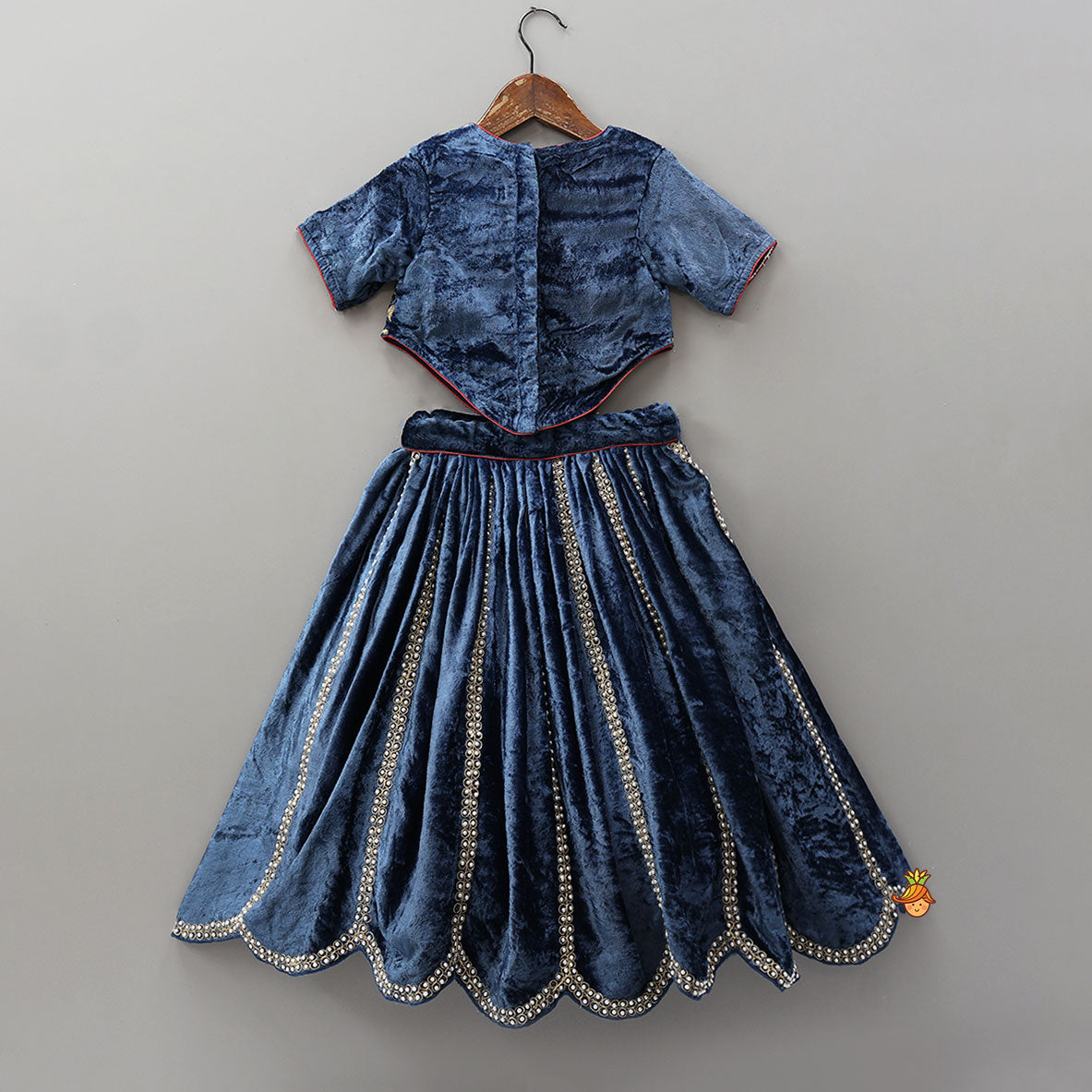 Velvet Embroidered Stylish Top With Matching Lehenga