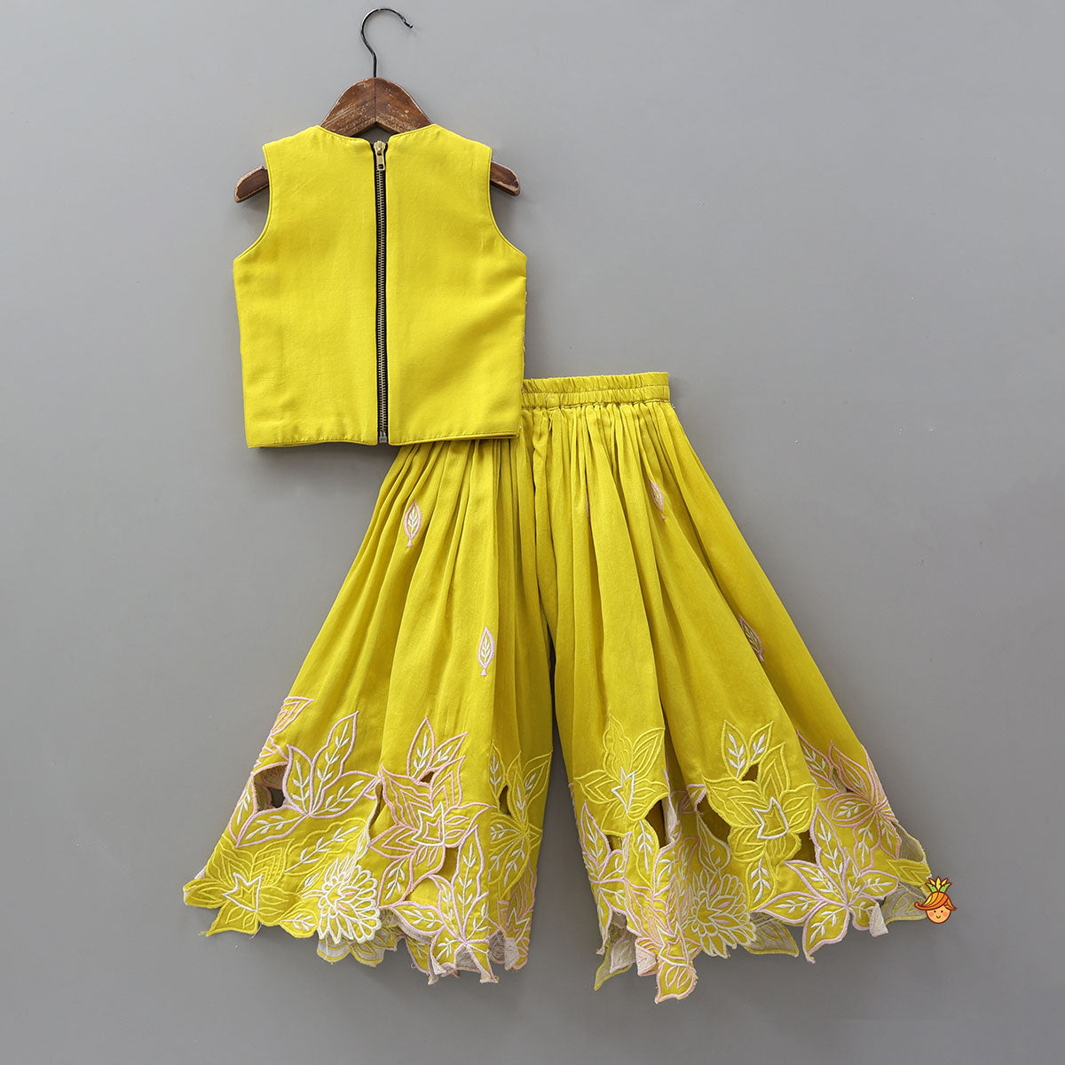 Jacket Style Front Knot Top And Cut-Work Palazzo