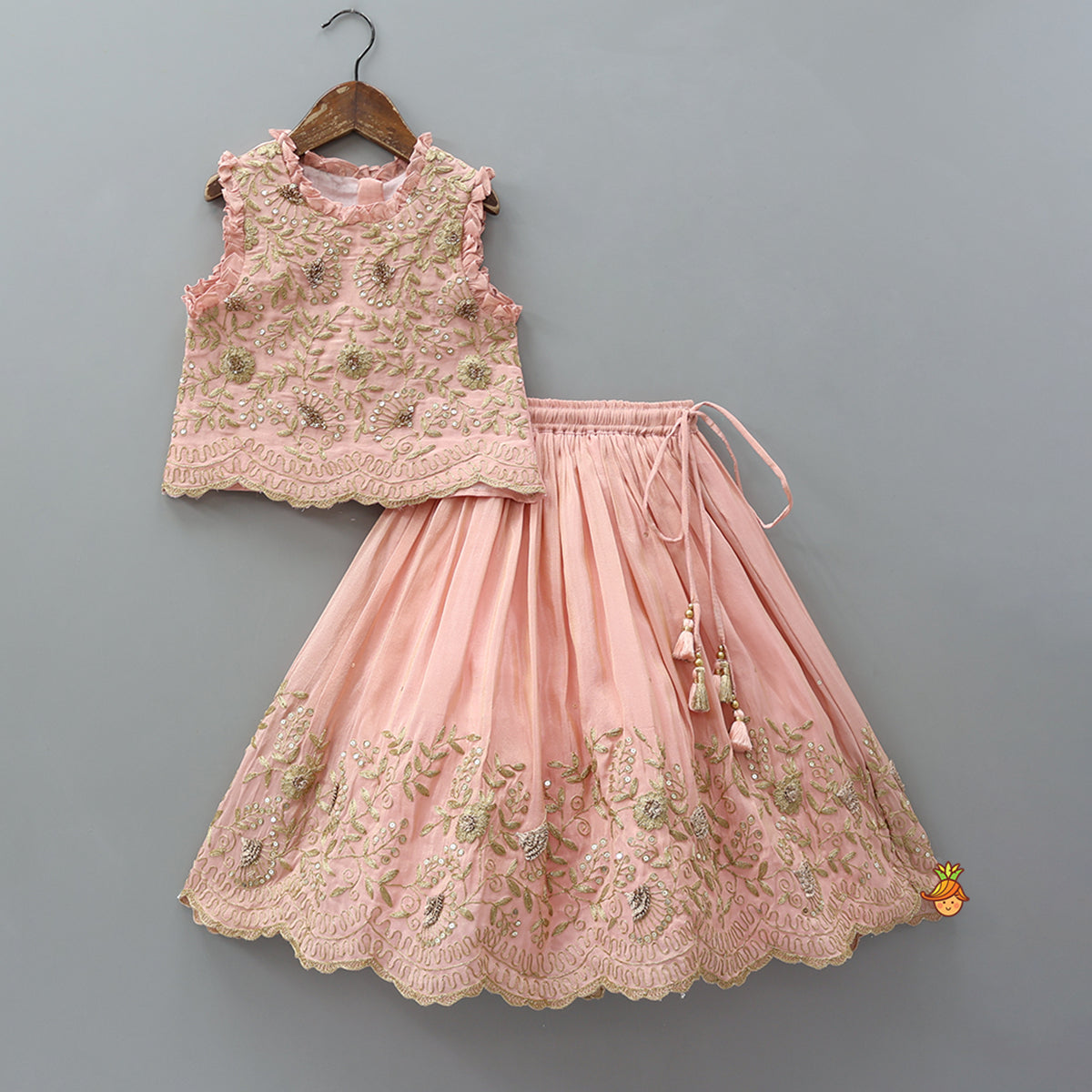 Shimmery Embroidered Ruffled Top With Lehenga