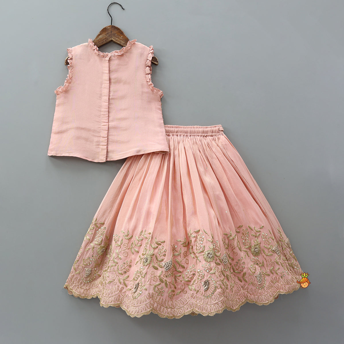 Shimmery Embroidered Ruffled Top With Lehenga