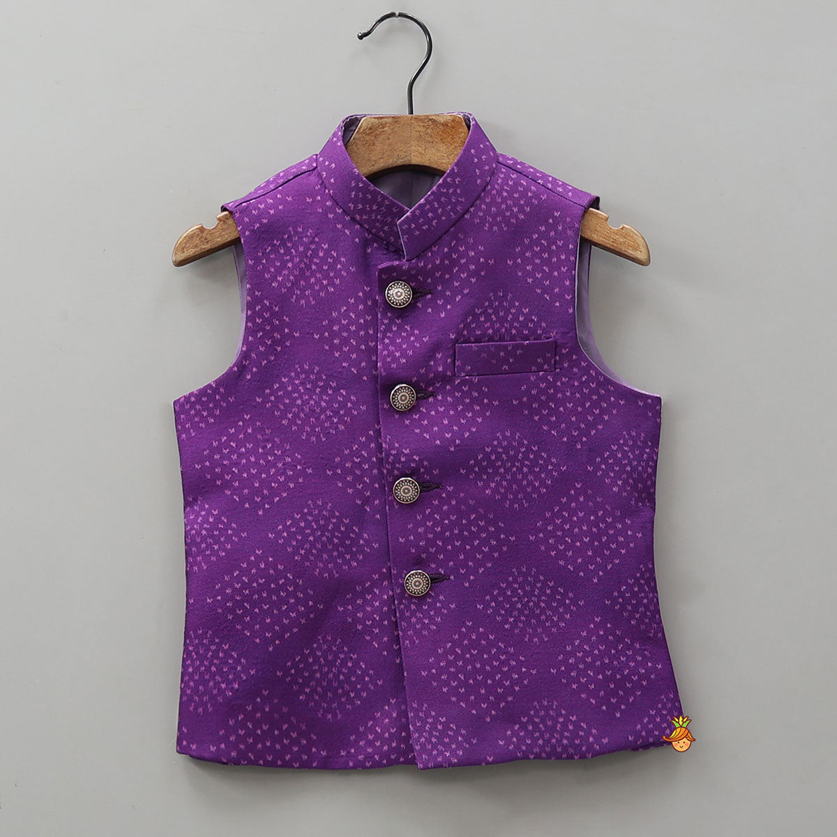 Ethnic Kurta With Pocket-Detail Printed Jacket And Pyjama