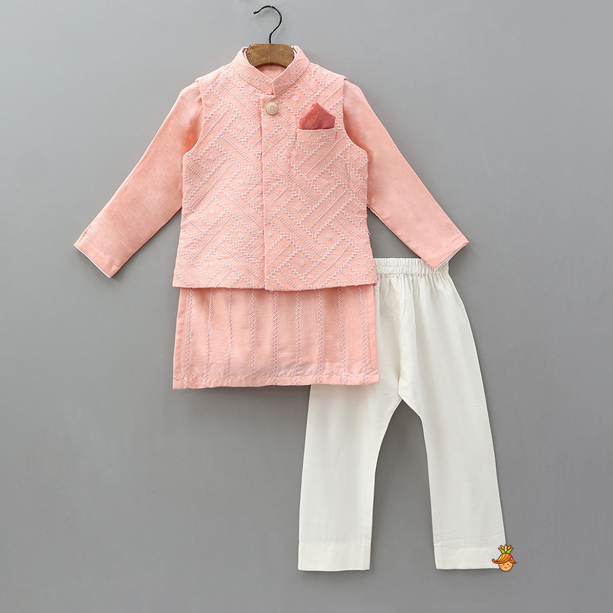 Elegant Kurta With Thread-Work Jacket And Pyjama