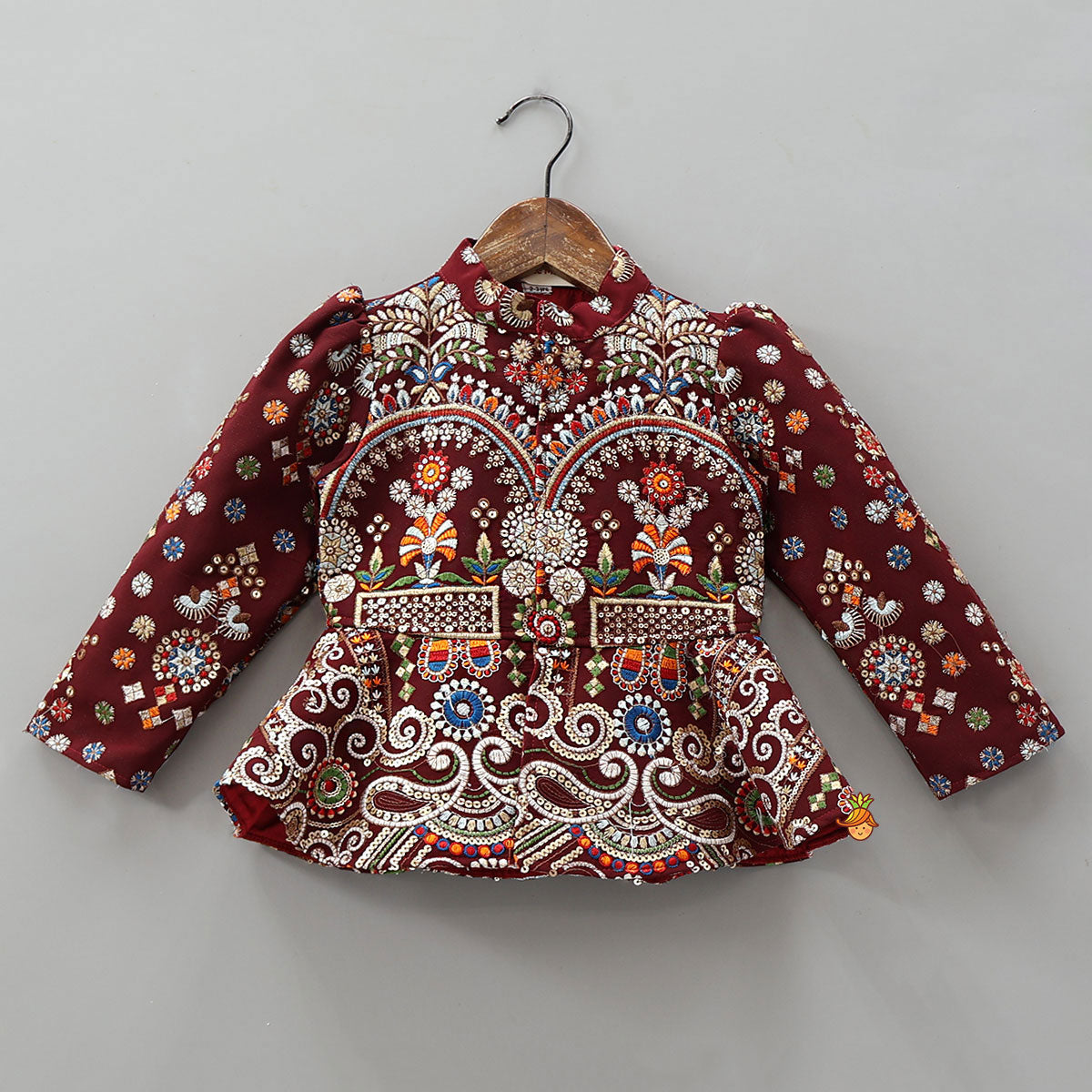 Heavy Embroidered Velvet Top And Gota Lace Work Flared Lehenga