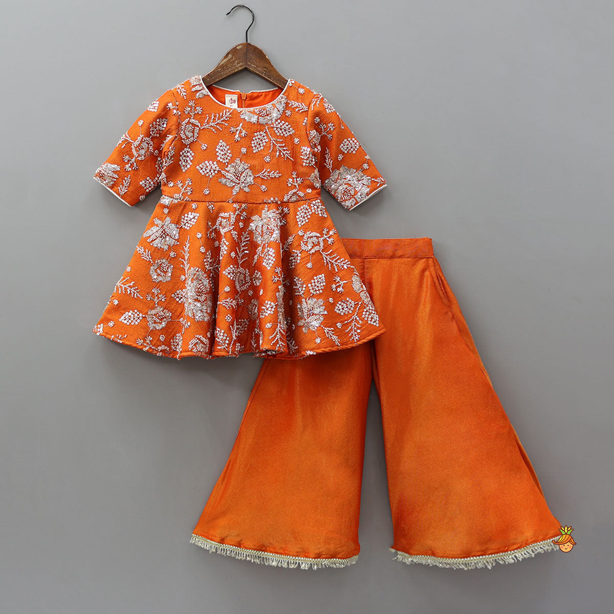 Intricate Beads And Cut Dana Embroidered Kurti With Flared Palazzo