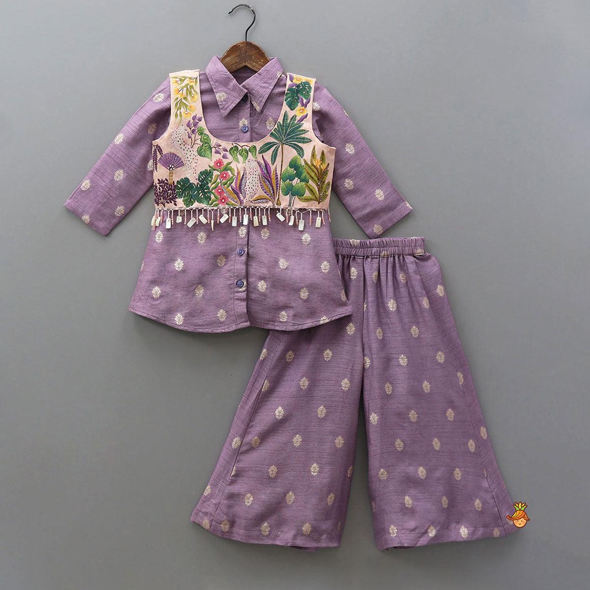 Stylish Shirt Style Top With Hand Painted Jacket And Palazzo