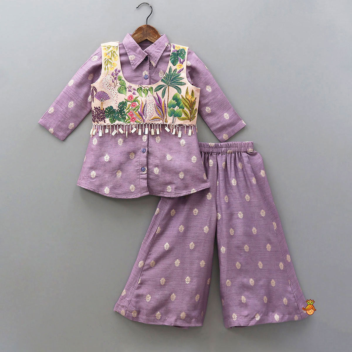 Stylish Shirt Style Top With Hand Painted Jacket And Palazzo