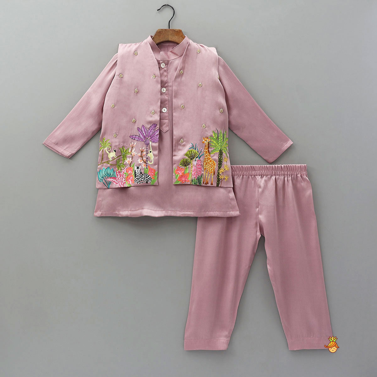Ethnic Kurta With Hand-Painted Jacket And Matching Pyjama