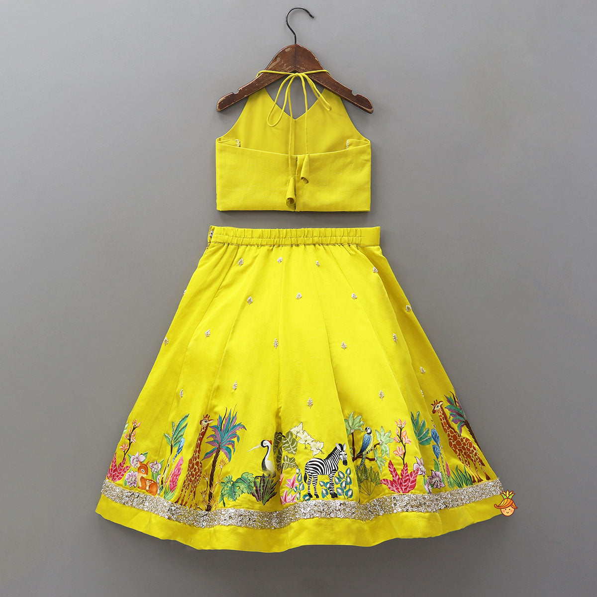 Hand Painted Halter Neck Top And Lehenga With Beautiful Lace Work Dupatta