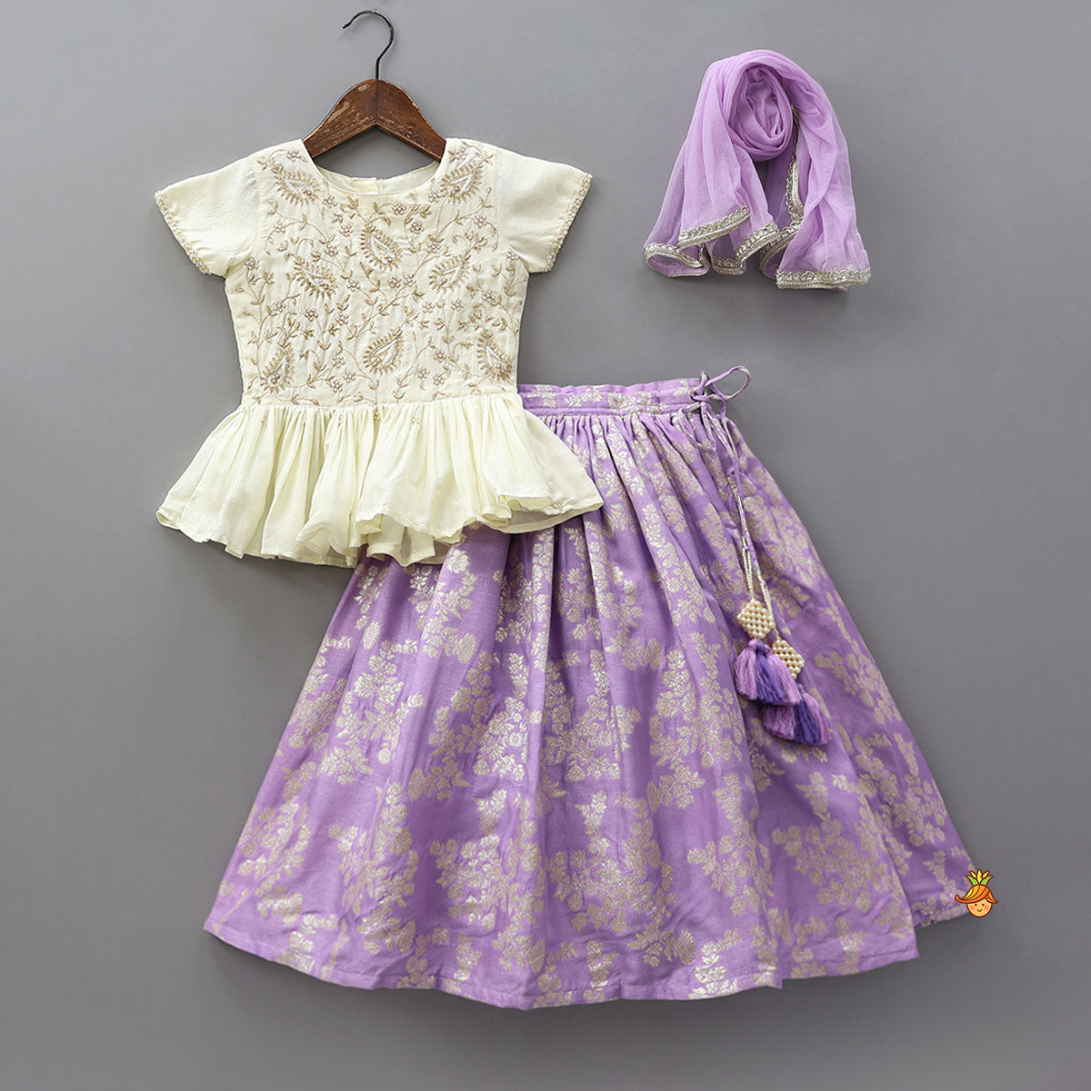 Front-Slit Top And Lehenga With Matching Dupatta